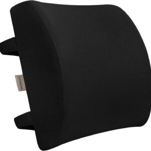 Lumbar Pillow for Chair and Car, Back Support for Office, Memory Foam Cushion with Mesh Cover – Black