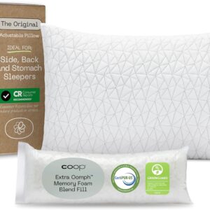 Coop Home Goods Original Adjustable Pillow, Queen Size Bed Pillows for Sleeping, Cross Cut Memory Foam Pillows – Medium Firm Back, Stomach and Side Sleeper Pillow, CertiPUR-US/GREENGUARD Gold